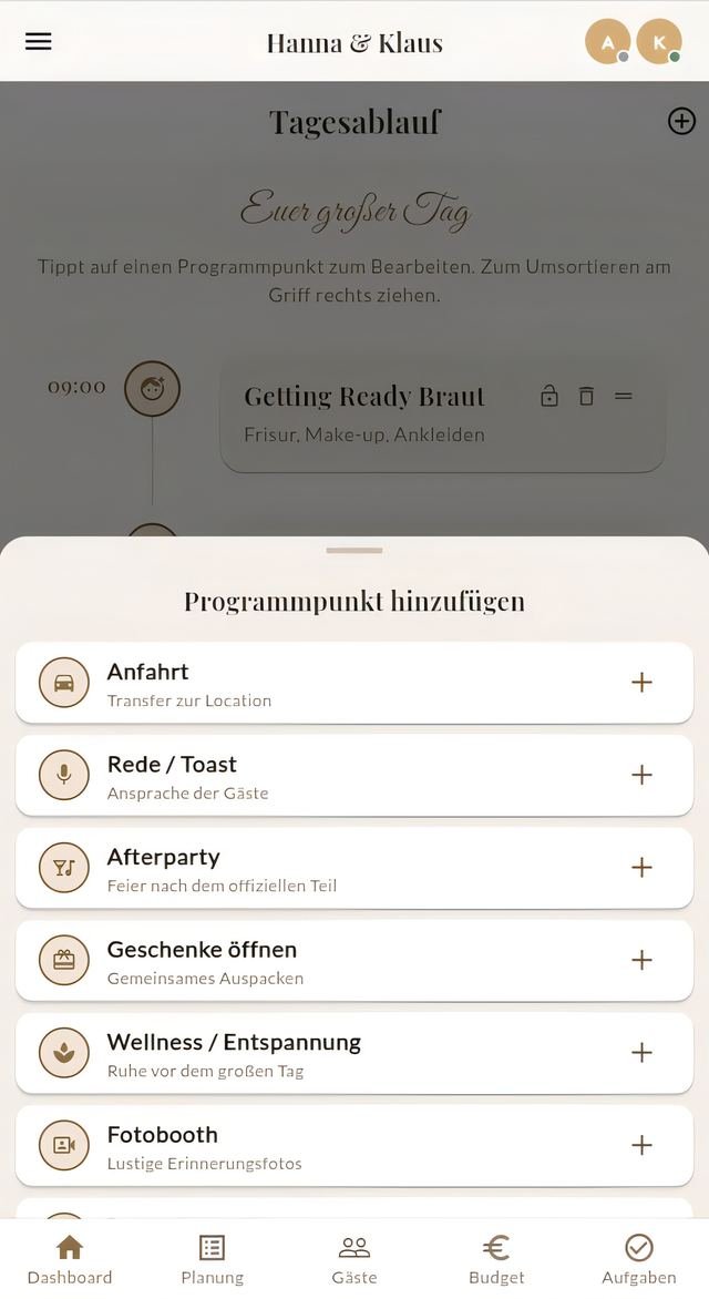 Tagesablauf-Vorlagen in Brautkompass